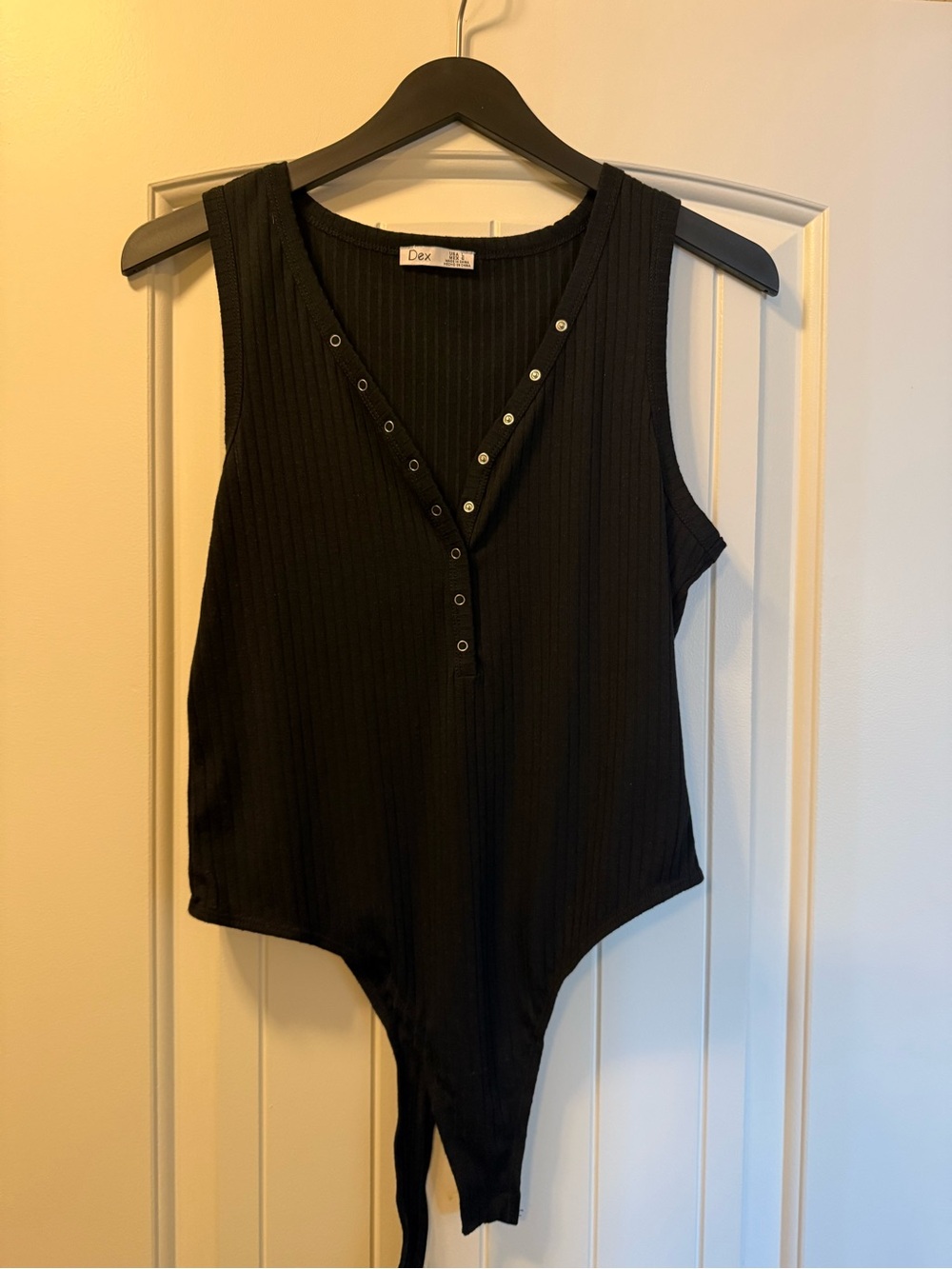 Dex Black Ribbed Snap-Front woman’s Bodysuit